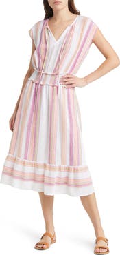 Rails Ashlyn Stripe Smocked Waist Linen Blend Dress