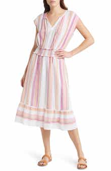Rails Ashlyn Stripe Smocked Waist Linen Blend Dress