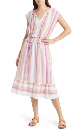 Rails Ashlyn Stripe Smocked Waist Linen Blend Dress