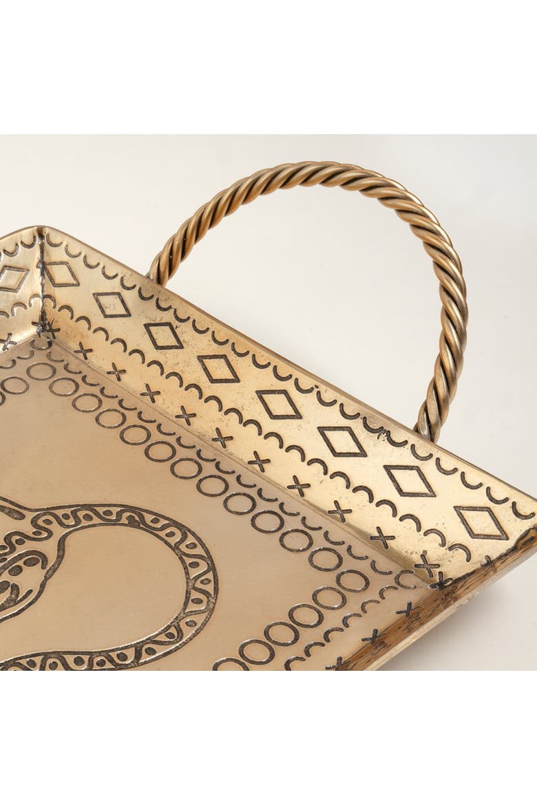 Nanpur Patterned Handle Metal Decorative Tray 16X7X2 In, Alternate, color, Gold