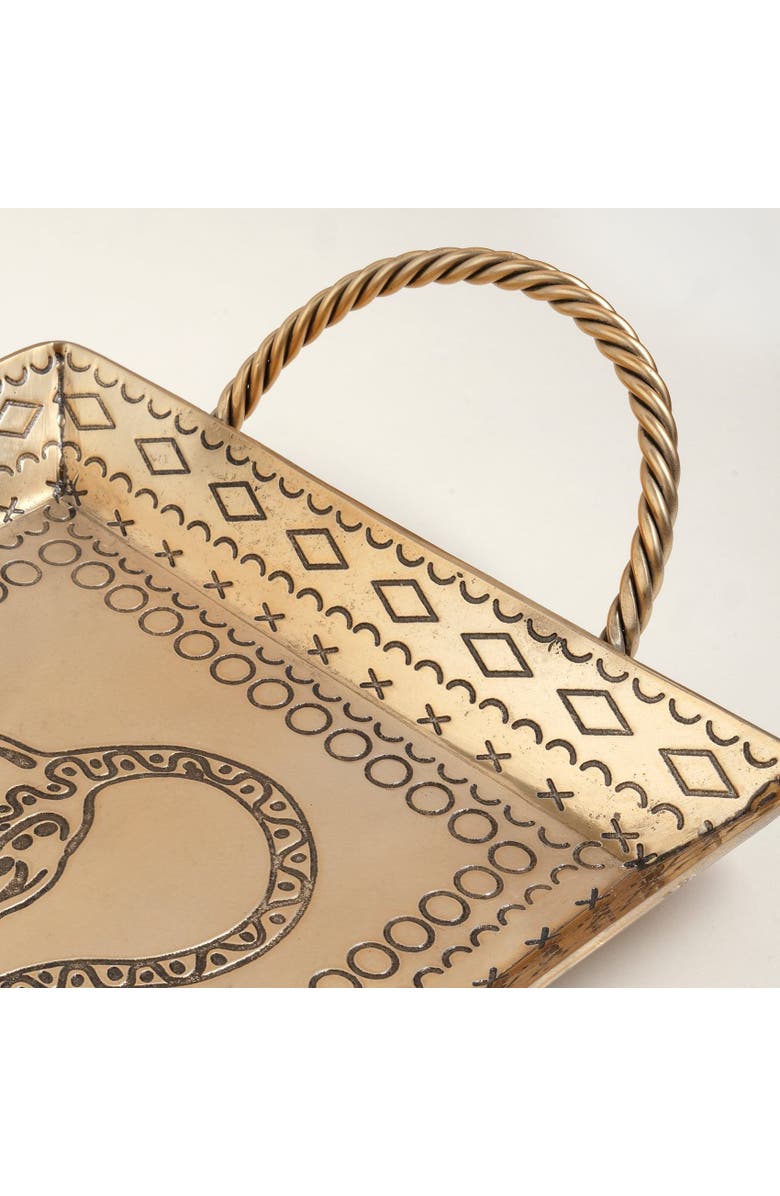 Zsa Zsa Zsu Nanpur Patterned Handle Metal Decorative Tray 16X7X2 In, Alternate, color, Gold