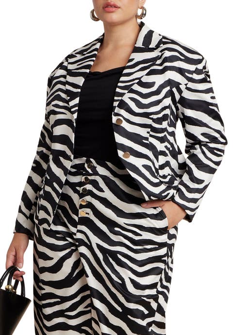 Nipped Waist Zebra Print Blazer (Plus)