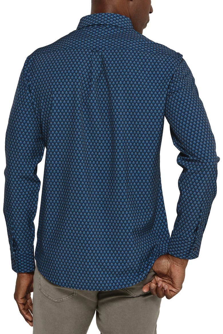 Enrys Leaf Print Performance Button-Up Shirt, Alternate, color, NAVY