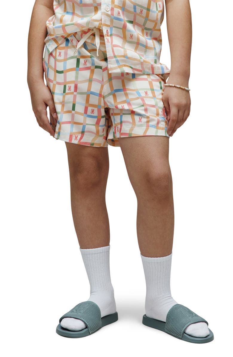 Psycho Bunny Kids' Atlas Bunny Print Swim Trunks, Alternate, color, Pristine