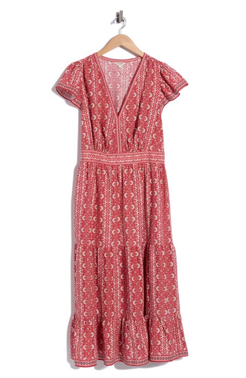 V-Neck Flutter Sleeve Maxi Dress