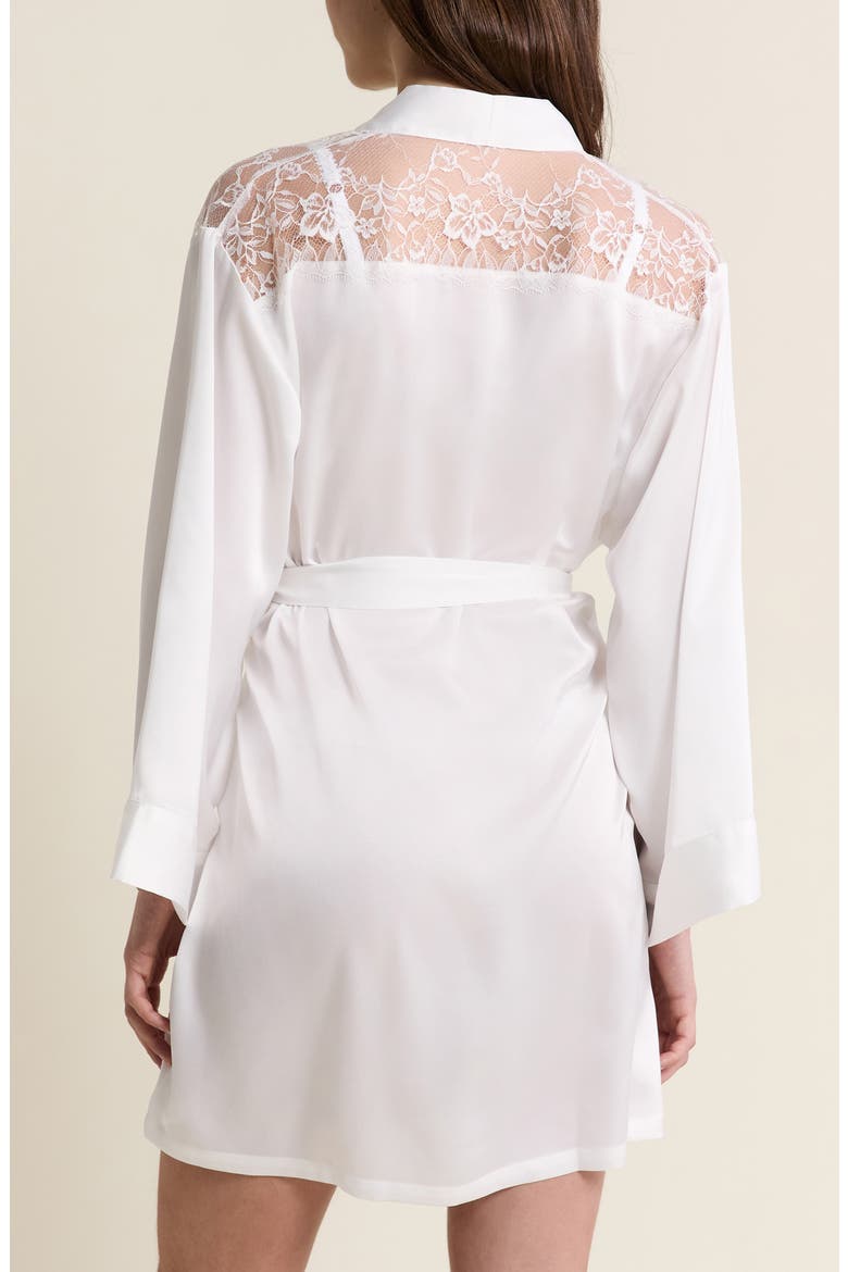 Mascarade Deshabille Lace Trim Satin Robe, Alternate, color, WHITE