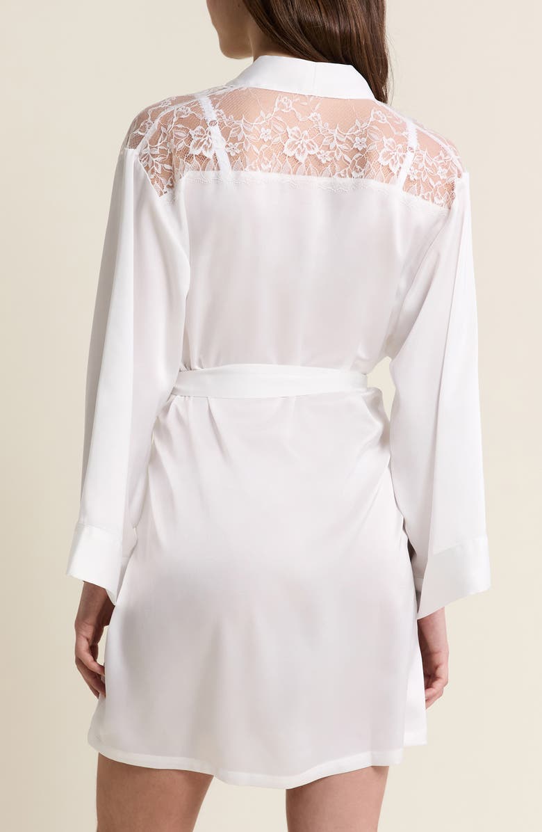Etam Mascarade Deshabille Lace Trim Satin Robe, Alternate, color, White