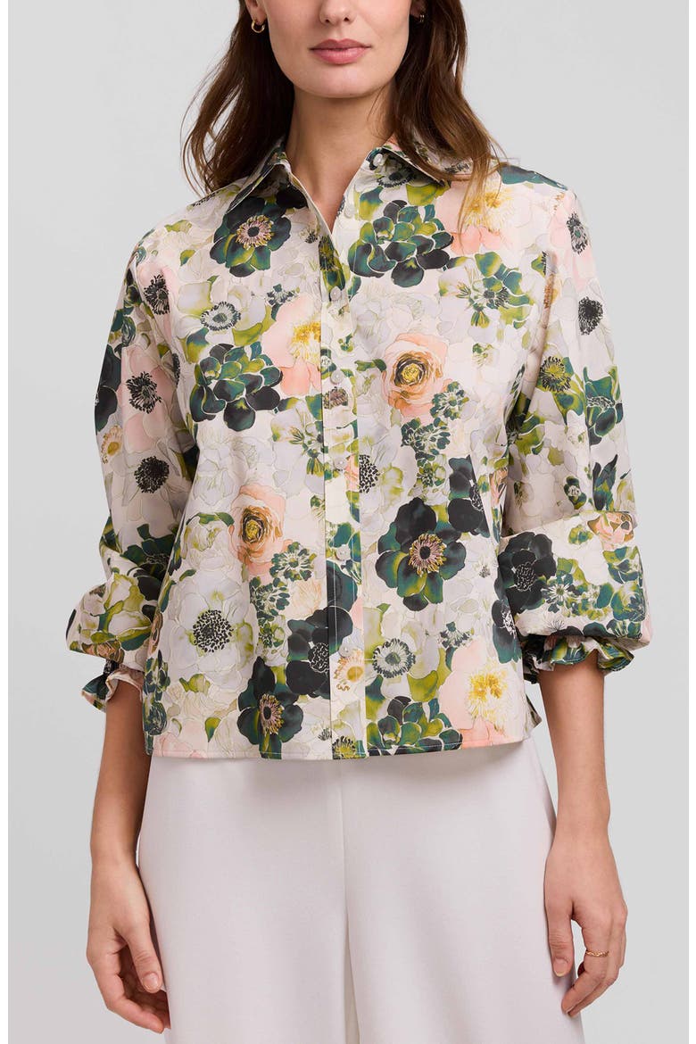 Vivienne Bouquet Cotton Poplin Button-Up Shirt, Main, color, GREEN/ WHITE MULTI