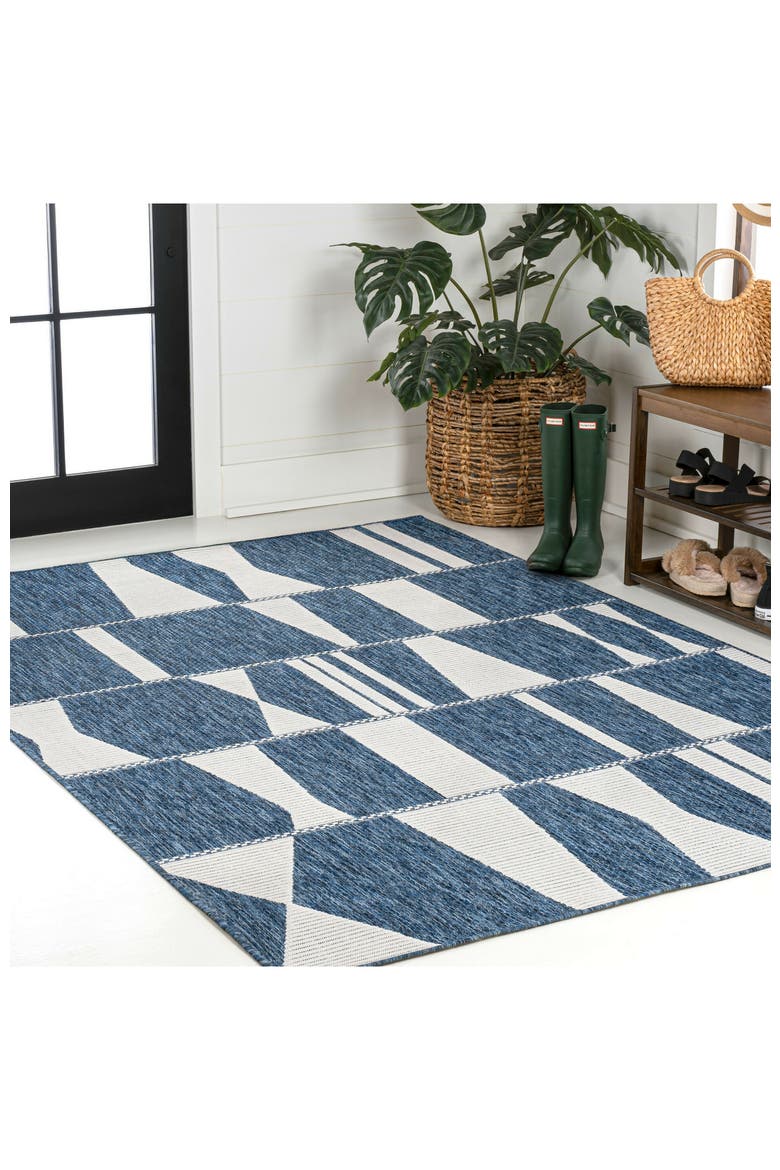 Odette Modern Geometric Abstract Two-Tone Indoor/Outdoor Area Rug, Alternate, color, Navy/Cream