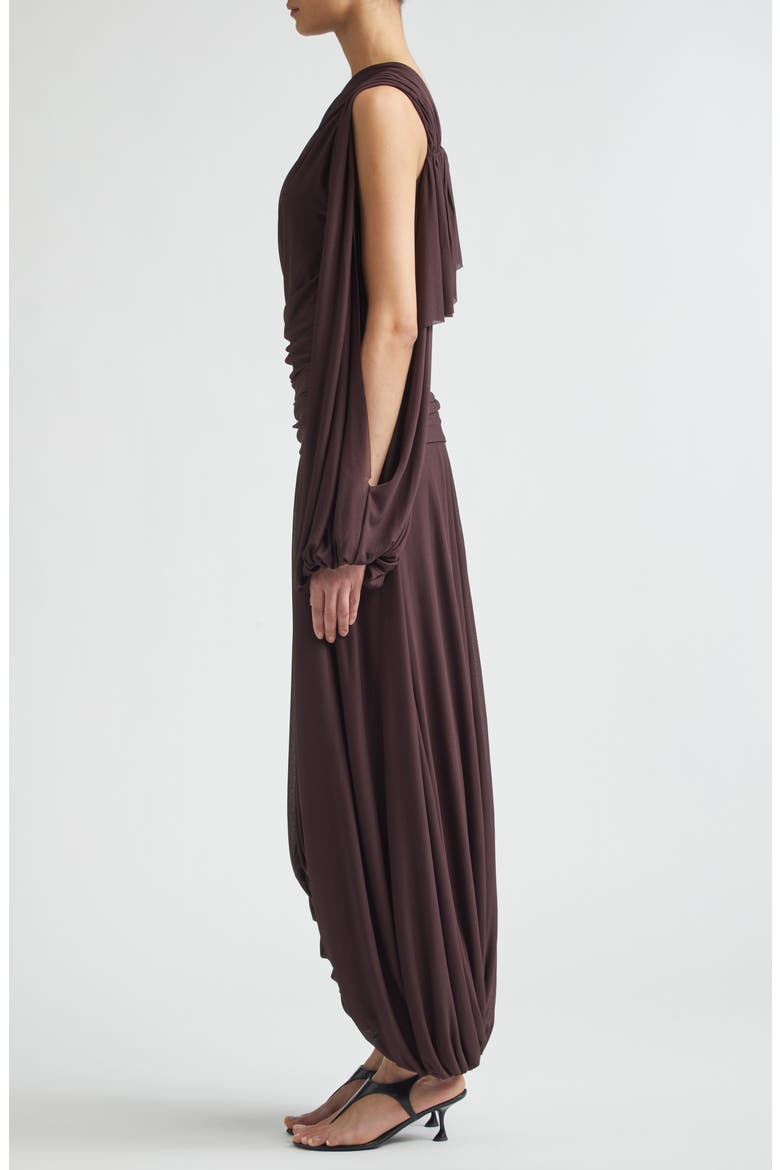Gabri One-Shoulder Gauzy Pleated Jersey Gown, Alternate, color, AUBERGINE