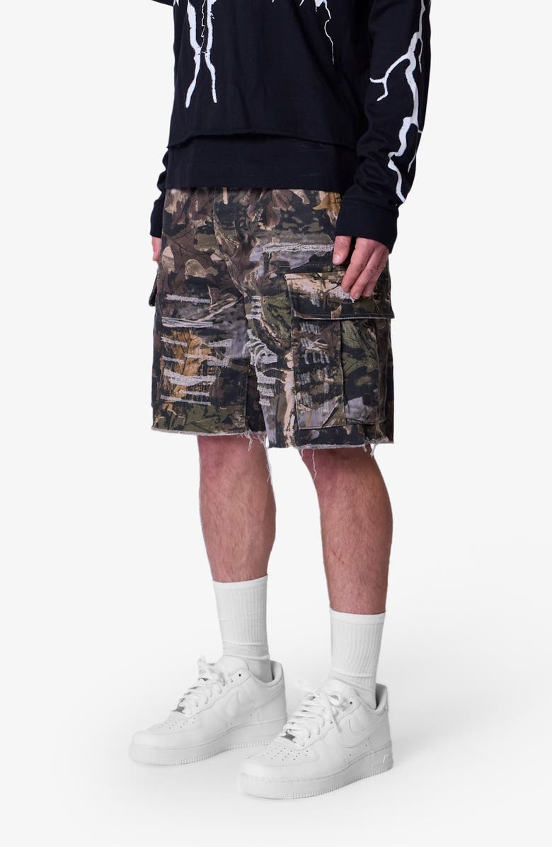 mnml Baggy Distressed Cotton Cargo Shorts, Alternate, color, Forest Camo