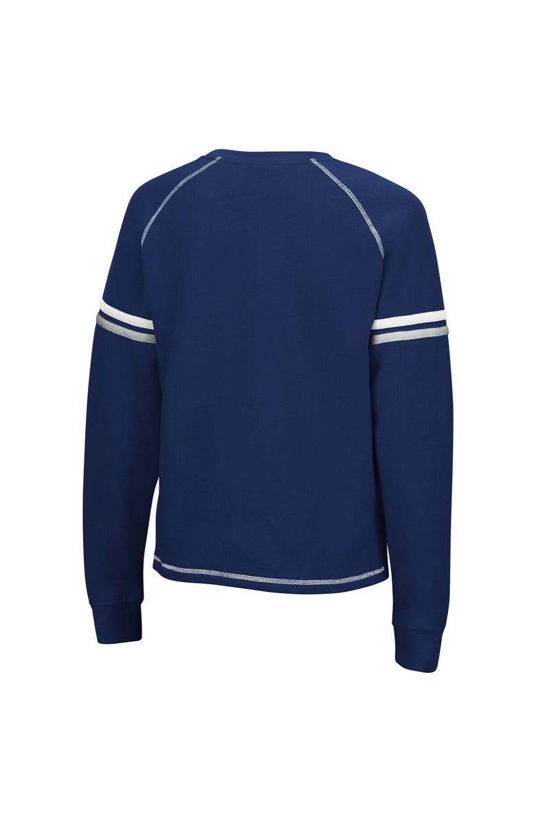 COLOSSEUM Women's Colosseum Navy Penn State Nittany Lions Sweep Pass Sleeve Stripe Raglan Pullover Sweatshirt, Alternate, color, 