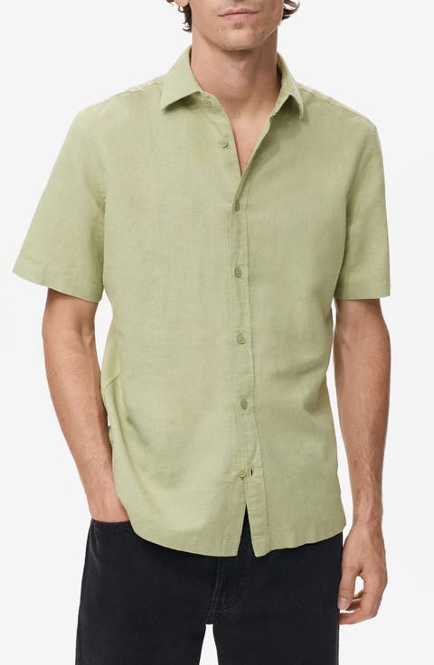 Short Sleeve Linen & Cotton Button-Up Shirt