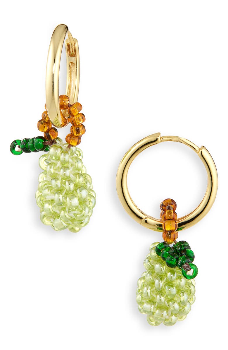 PURA UTZ Beaded Charm Drop Hoop Earrings, Main, color, Green / Brown