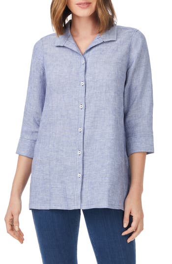 Foxcroft Stirling Linen Button-up Tunic In Purple