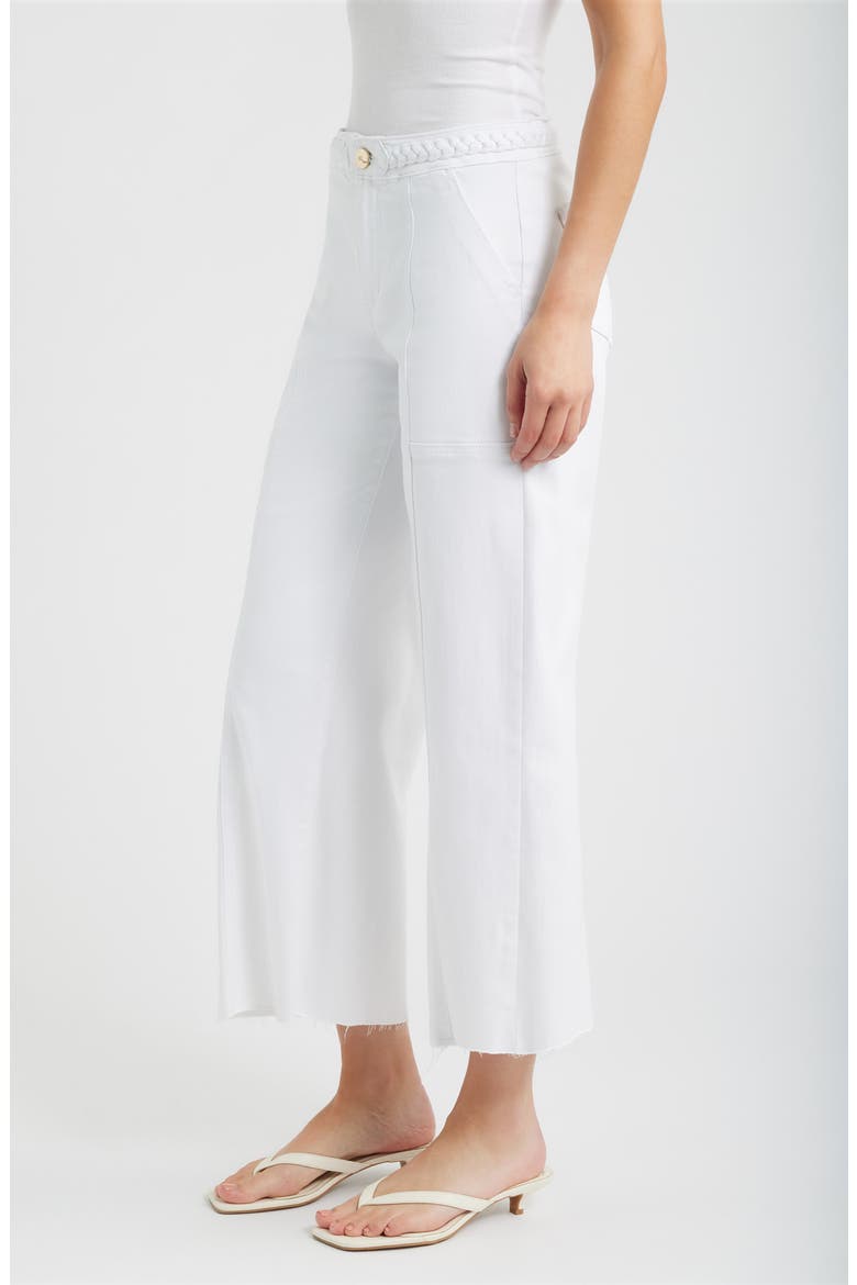 Braided Waistband High Waist Wide Leg Jeans, Alternate, color, WHITE