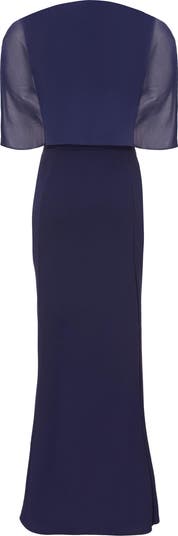 Scuba Crepe Maxi Dress with Mesh Cape