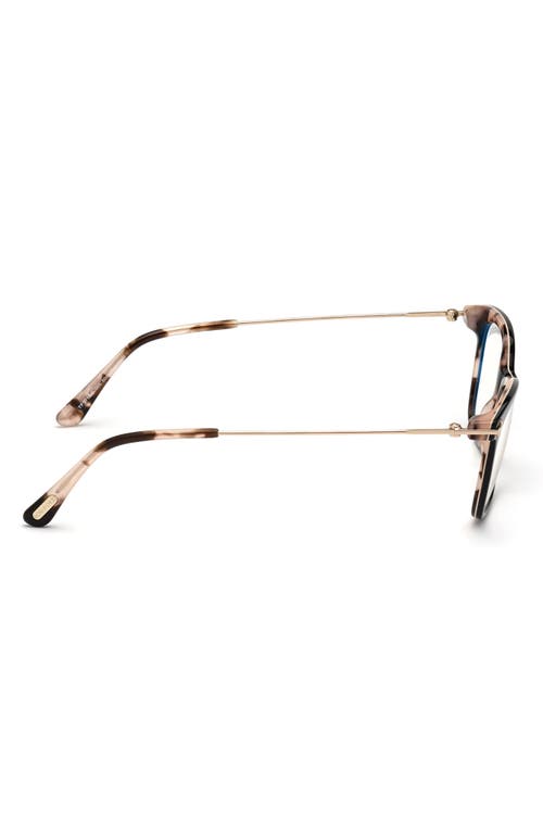 Tom Ford 50mm Square Optical Glasses In Pink Havana/blue Block