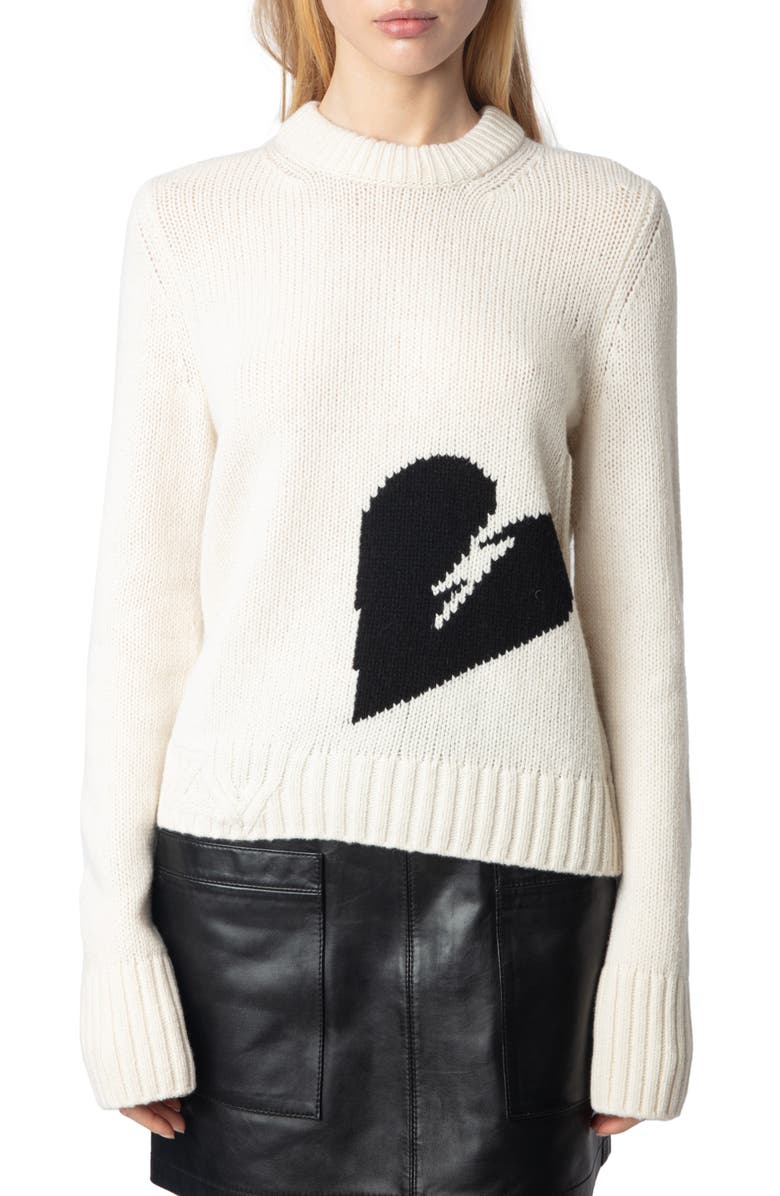 Zadig & Voltaire Malty Heart Intarsia Merino Wool Sweater, Main, color, 