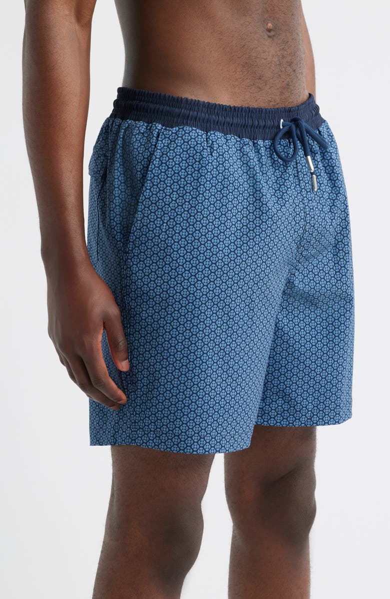 Stone Rose Medallion Geo Print Swim Trunks, Alternate, color, Dark Navy