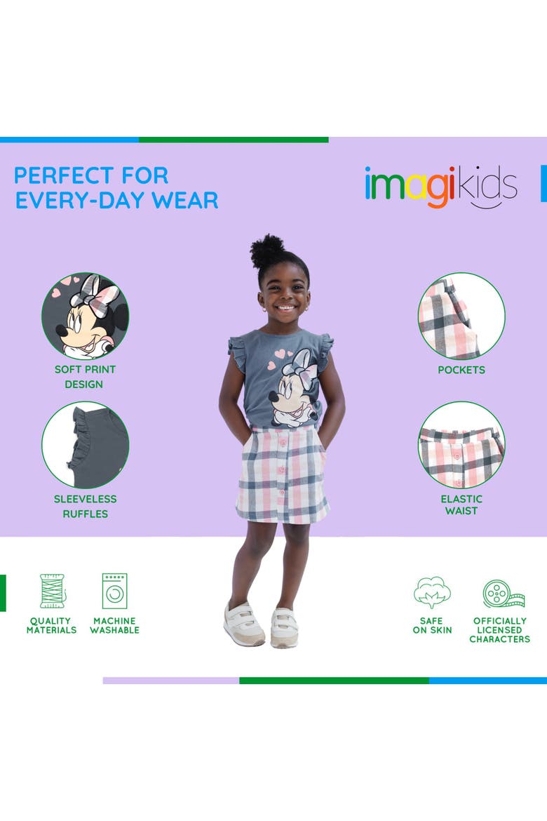 Minnie Mouse 2-Piece T-Shirt and Plaid Skirt Set, Alternate, color, Grey Minnie Mouse