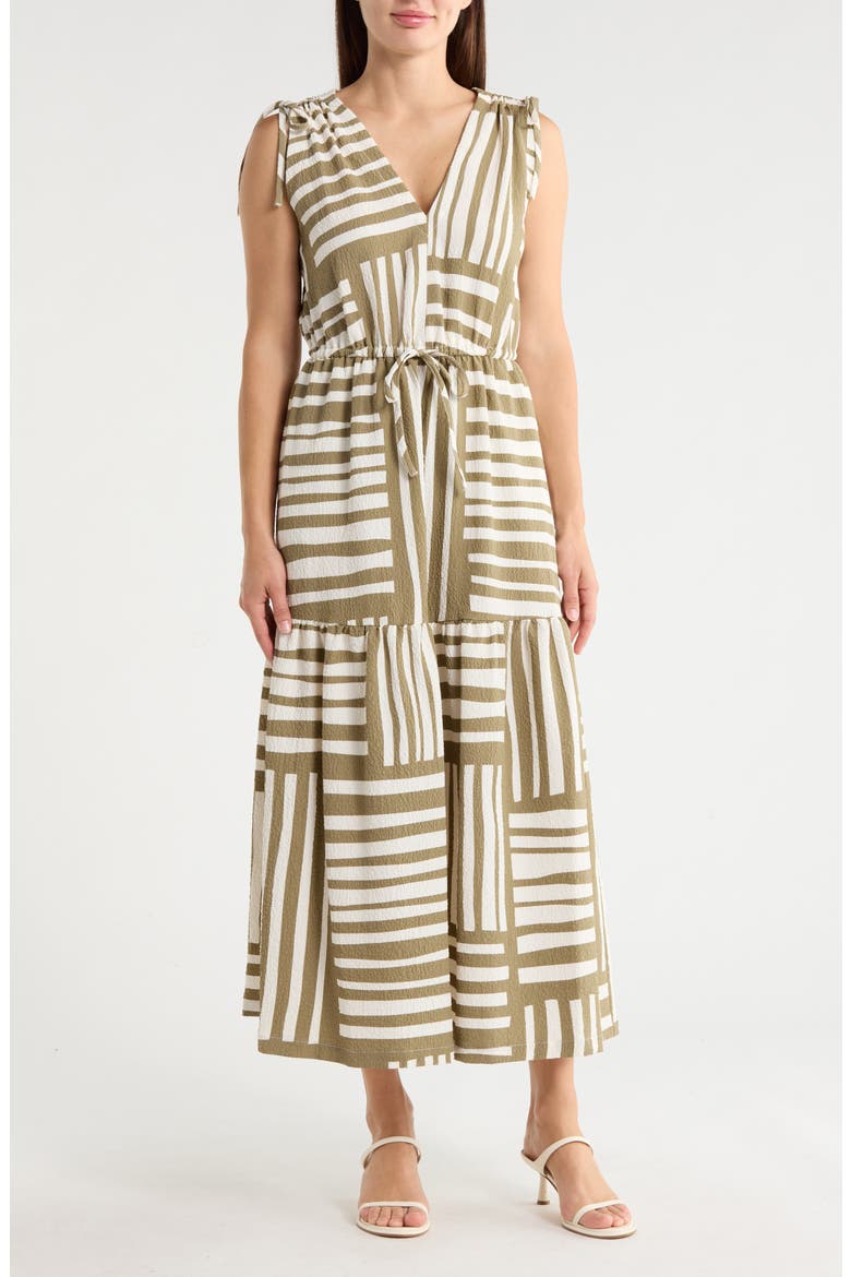 Gauz A-Line Maxi Dress, Main, color, LIGHT OLIVE/ CREAM
