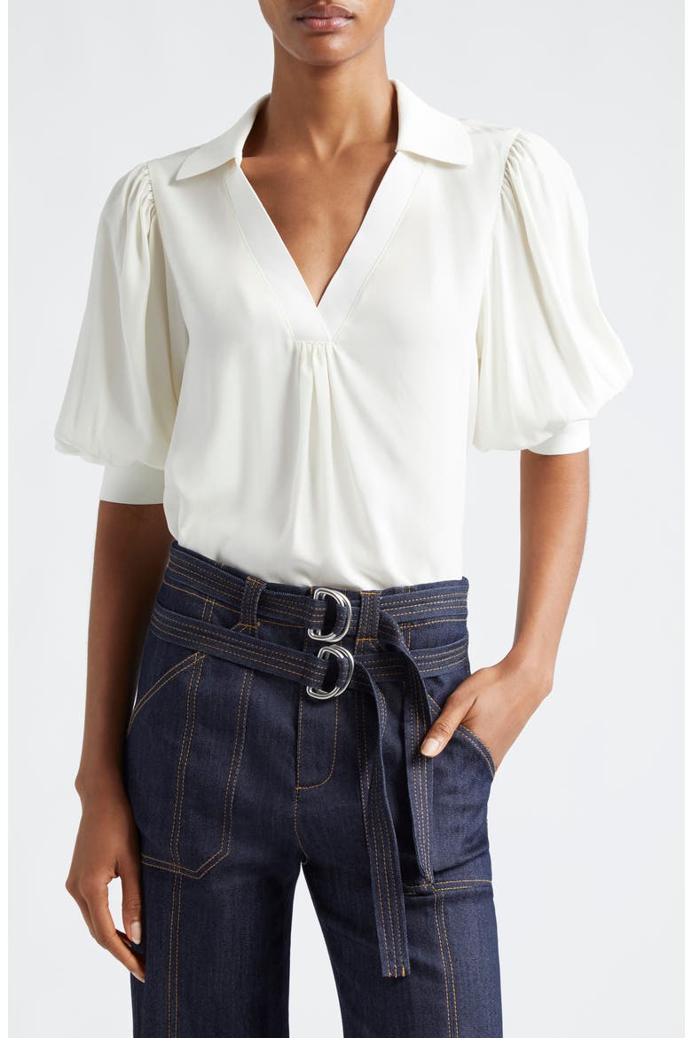 Weldon Collar Silk Top, Main, color, IVORY