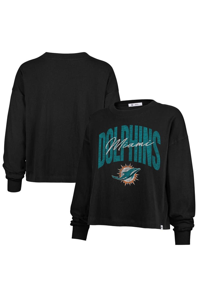 Women's '47 Black Miami Dolphins Muse Sydney Long Sleeve Cropped T-Shirt, Main, color, Black