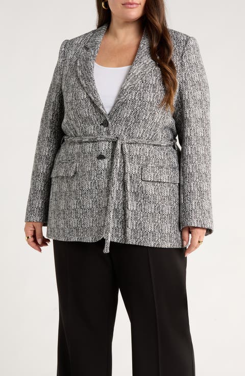 The Liv Belted Textured Boyfriend Blazer (Plus)