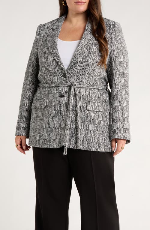 Nordstrom Belted Textured Boyfriend Blazer In Gray
