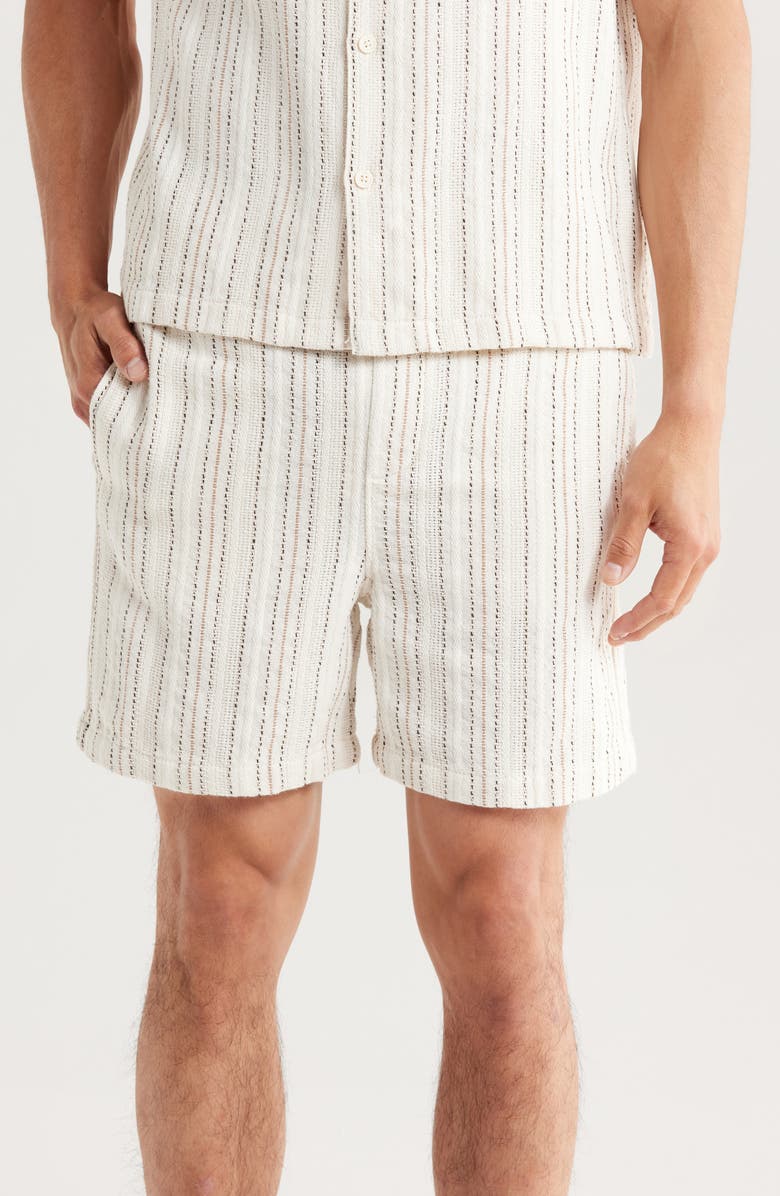 DENIM AND FLOWER Stripe Textured Drawstring Shorts, Main, color, 