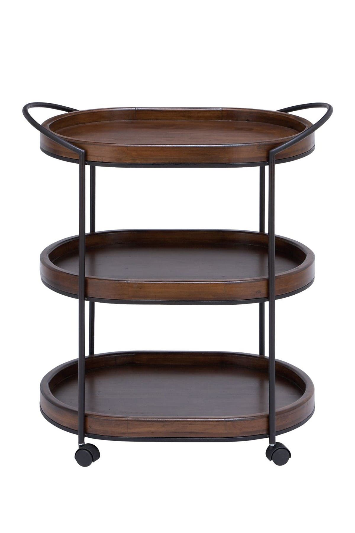 SONOMA SAGE HOME Brown Wood Rolling 3 Shelf Bar Cart with Handles ...