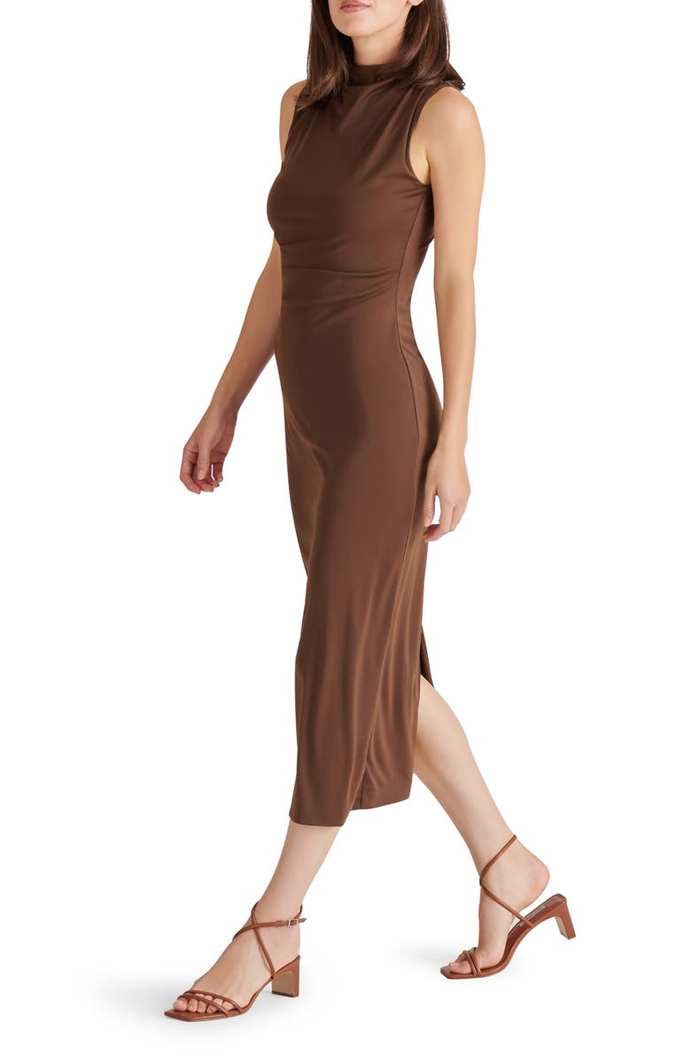 Steve Madden Sleeveless Ruched Midi Dress, Alternate, color, Chocolate Martini