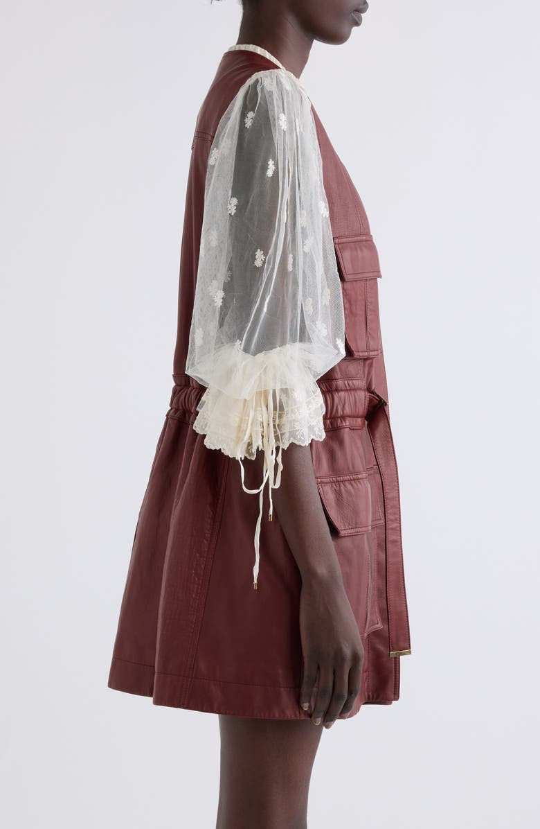 Chloé Sleeveless Leather Utility Coat, Alternate, color, Faded Mahogany