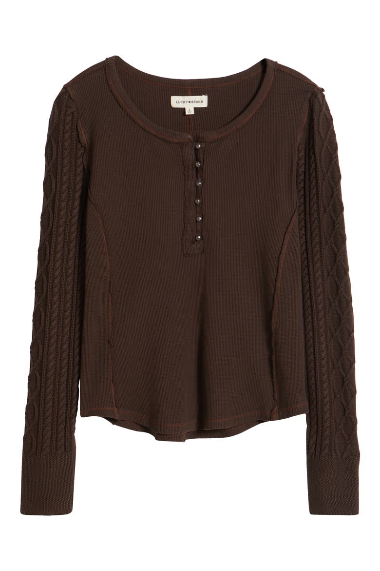 Textured Sleeve Mixed Media Henley, Alternate, color, COFFEE BEAN