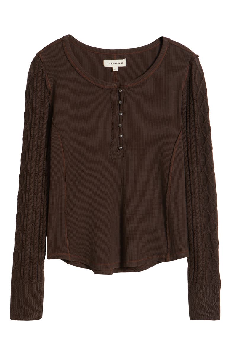 Lucky Brand Textured Sleeve Mixed Media Henley, Alternate, color, Coffee Bean