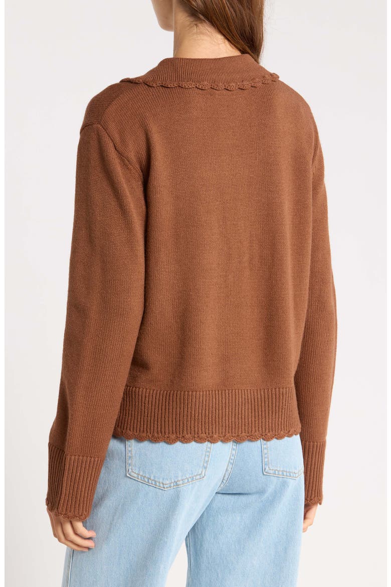 Countryside Cow Split Neck Sweater, Alternate, color, BROWN
