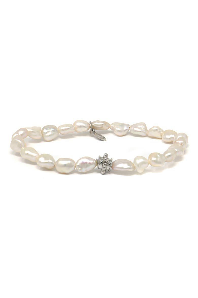 Bohème White Keshi Pearl Stretch Bracelet, Main, color, SILVER