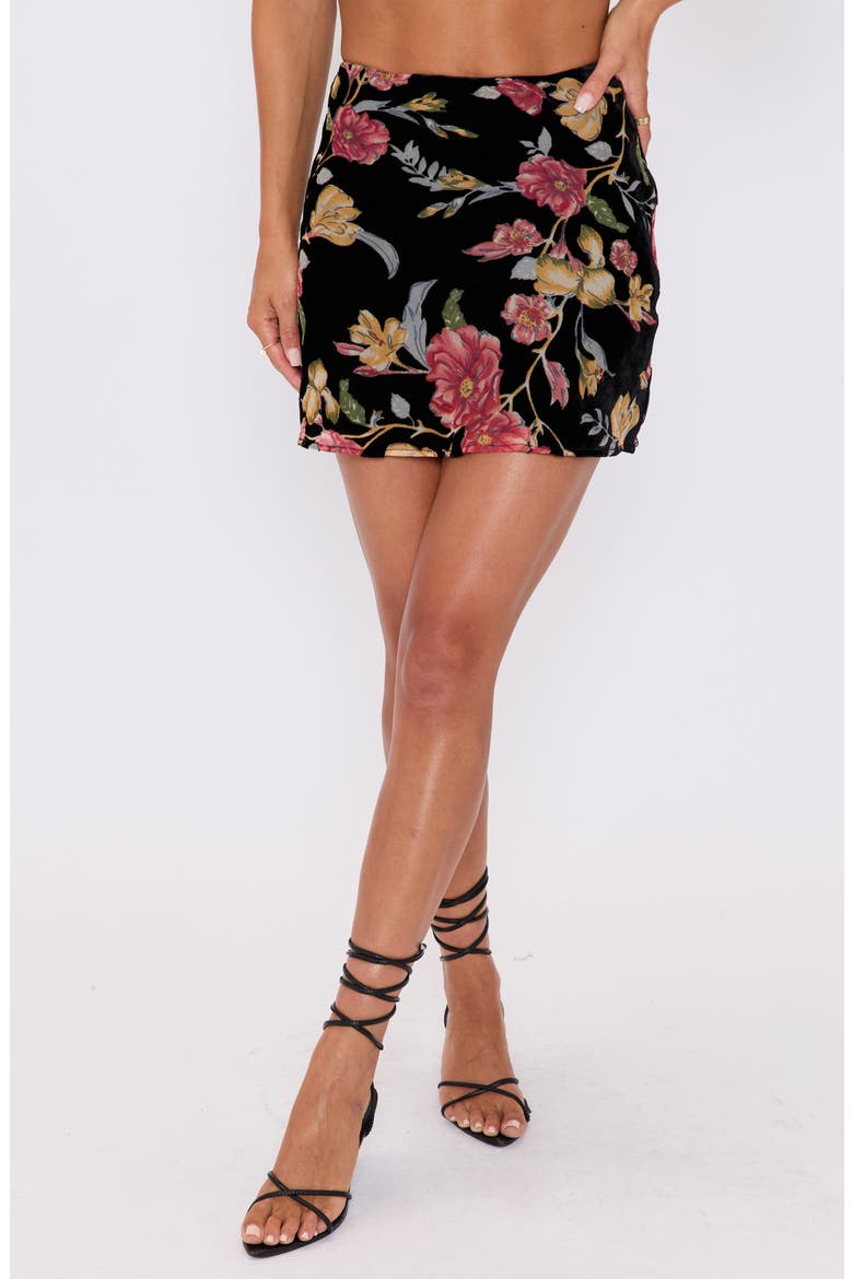 Isabelle Floral Print Miniskirt, Main, color, BLACK MULTI