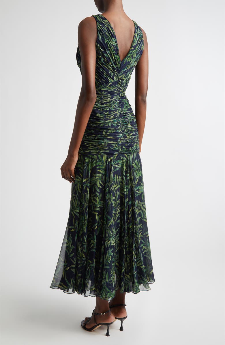Carolina Herrera Print Ruched Silk Chiffon Dress, Alternate, color, Midnight Multi