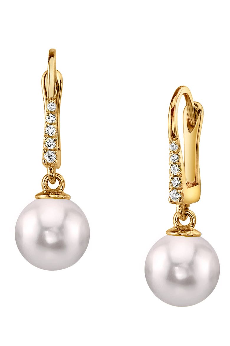 Japanese Akoya Pearl & Diamond Susan Earrings, Main, color, Yellow Gold