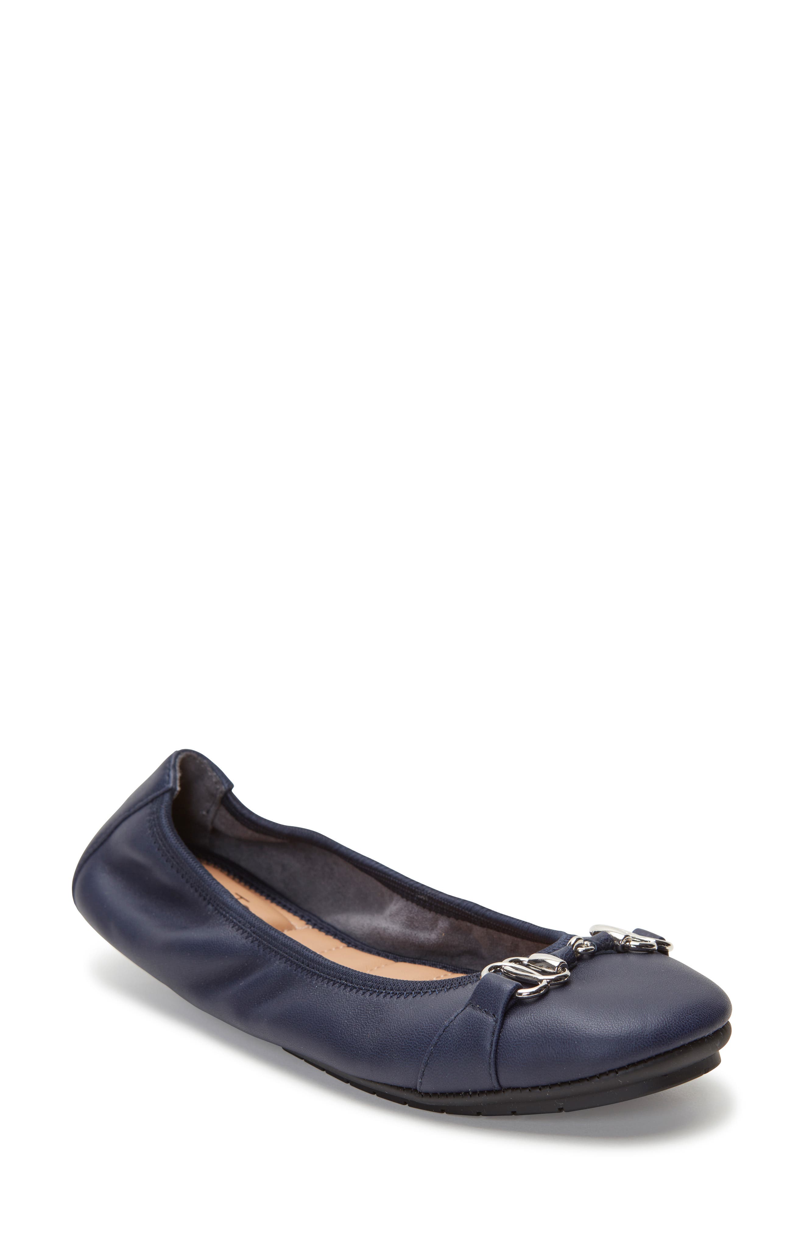 Me Too Olympia Skimmer Flat, Main, color, Navy Leather