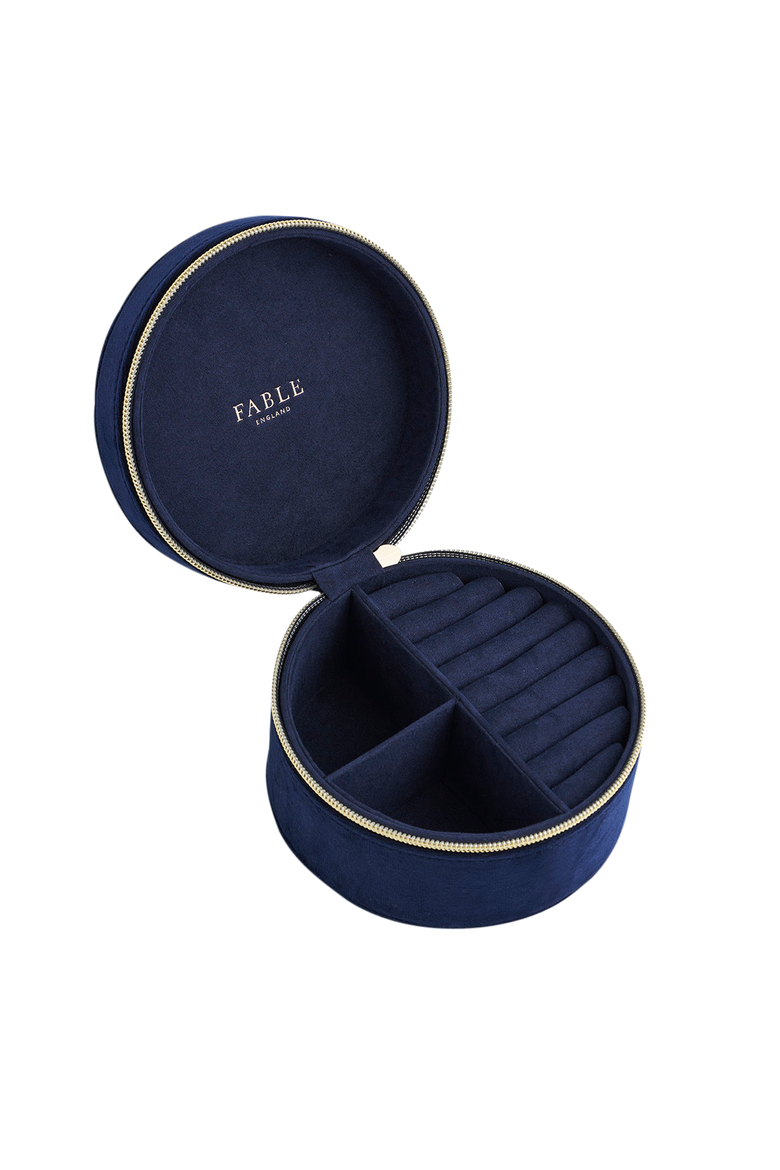 Butterfly Velvet Embroidered Circle Jewellery Box, Alternate, color, Navy