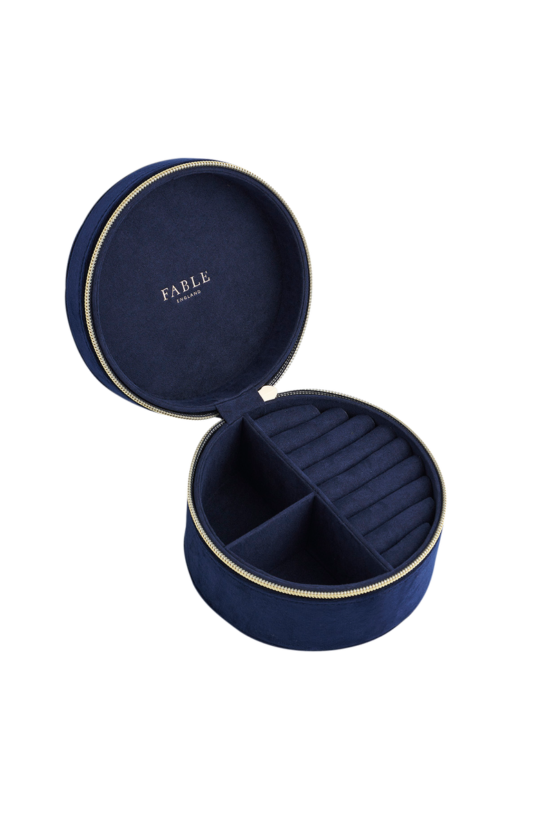 Fable England Butterfly Velvet Embroidered Circle Jewellery Box, Alternate, color, Navy