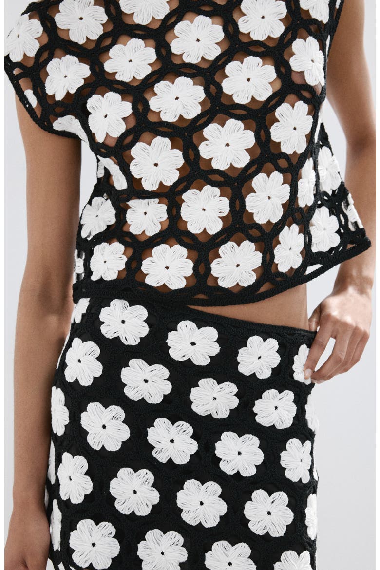 Floral Crochet Mid Rise Miniskirt, Alternate, color, BLACK
