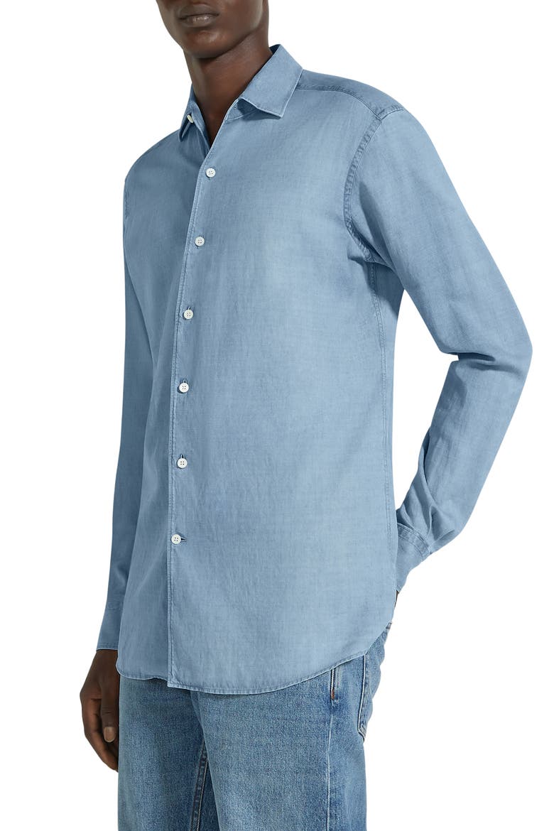 Bleached Button-Up Denim Shirt, Alternate, color, BR BLU SLD