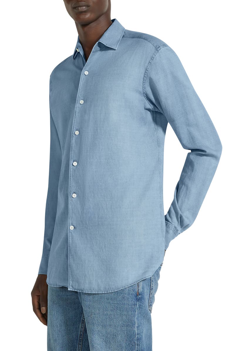ZEGNA Bleached Button-Up Denim Shirt, Alternate, color, Br Blu Sld