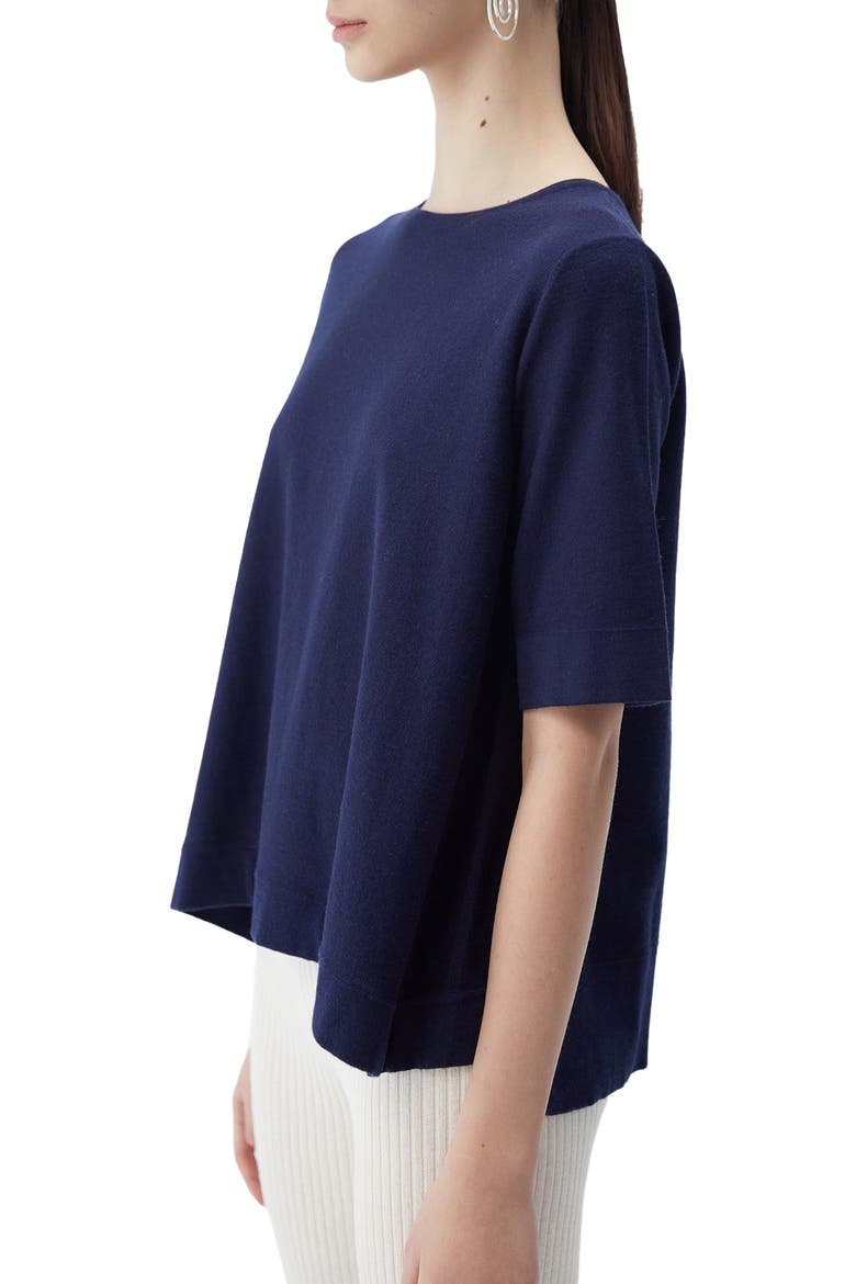 Box-Cut Cotton Silk Cashmere Blend T-Shirt, Alternate, color, navy