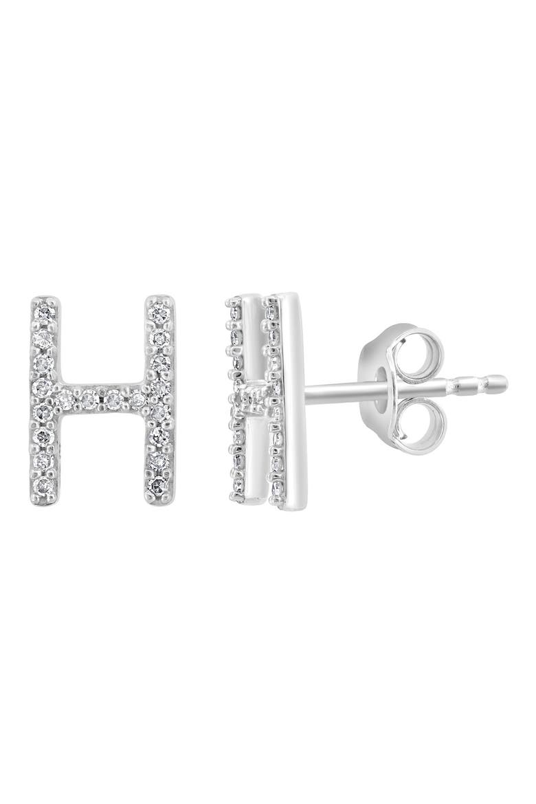 Sterling Silver Diamond 'H' Initial Stud Earrings, Main, color, SILVER