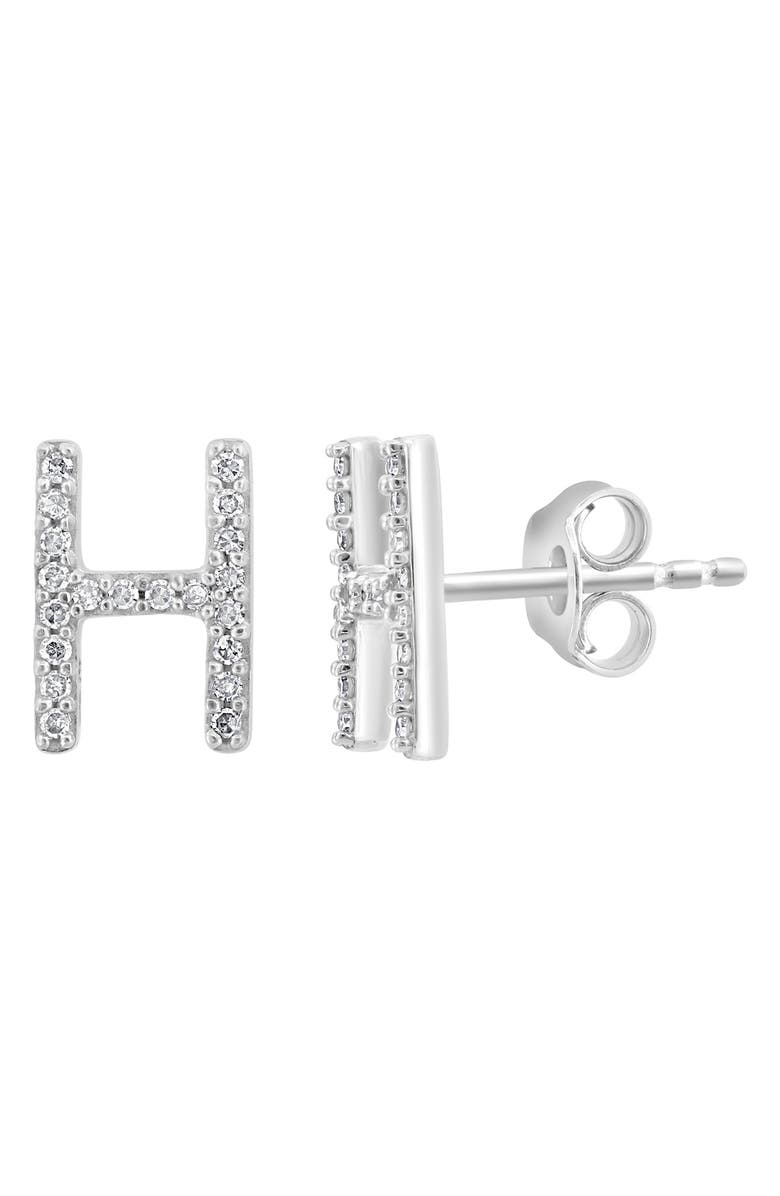 EFFY Sterling Silver Diamond 'H' Initial Stud Earrings, Main, color, Silver